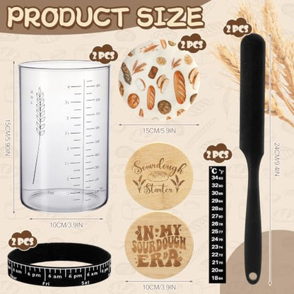 Teecyhooo 2 Set Sourdough Starter Jar Kit, Wide Mouth Fermentation Baking Jar with Spatula, Cloth Cover & Bamboo Lid, Band, Date Tracker, Sourdough Bread Supplies for Sour Dough Lover (34 oz,Style A) - size: 34 oz