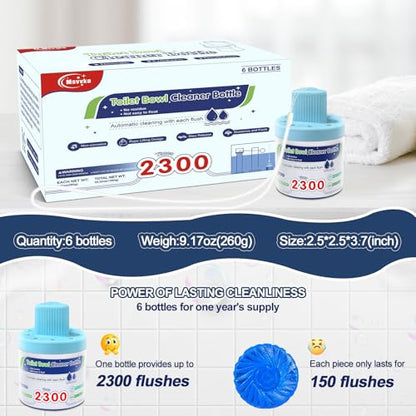 Msvvko Toilet Bowl Cleaner, Automatic Long-Lasting Blue Toilet Cleaner Bottle, Septic Safe Toilet Bowl Tablets in Bottles, Fresh Bathroom & Deodorize, 6 Pack, 2300 Flushes Each - size: 55 Ounce (Pack of 6)