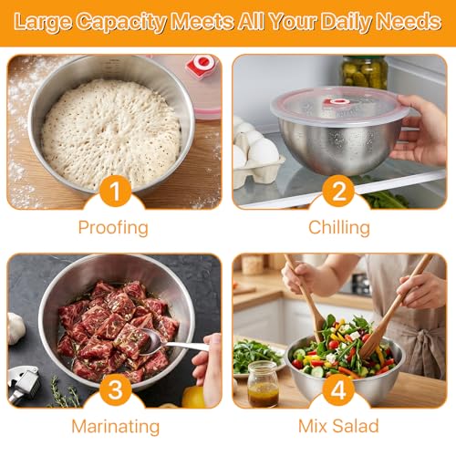 Supkiir 3 Pack Pizza Dough Proofing Containers, 24oz/41oz Stainless Steel Proofing Box with Clear Airtight Lids, Stackable Pizza Dough Bowl Set Includes Cutter for Fermentation of Sourdough & Bread