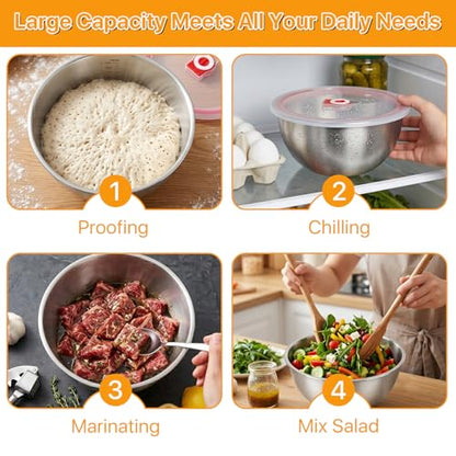 Supkiir 3 Pack Pizza Dough Proofing Containers, 24oz/41oz Stainless Steel Proofing Box with Clear Airtight Lids, Stackable Pizza Dough Bowl Set Includes Cutter for Fermentation of Sourdough & Bread
