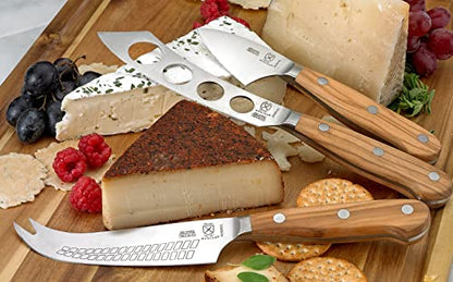Mercer Culinary Renaissance Olive Wood Cheese Knife Set - color: Olive Wood Handle, size: 3-Piece Cheese Knife Set