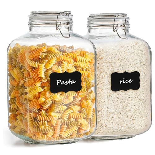 ComSaf 5L Square Glass Jars with Airtight Lids (1.3 Gallon, Set of 2), Space-Saving Canisters for Bulk Flour & Rice Storage, Ideal for Large-Batch Fermenting, Pickling & Kombucha - size: 1.3 Gal*2