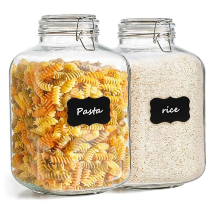 ComSaf 5L Square Glass Jars with Airtight Lids (1.3 Gallon, Set of 2), Space-Saving Canisters for Bulk Flour & Rice Storage, Ideal for Large-Batch Fermenting, Pickling & Kombucha - size: 1.3 Gal*2