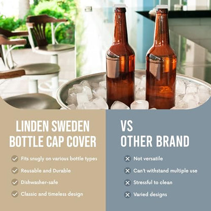 Linden Sweden Bottle Cap Covers - Reusable Plastic Soda and Beer Bottle Caps to Prevent Drink Spillage - Dishwasher Safe - Made In Sweden - Set of 10-3.25W x 6H Inches - size: 10 Piece