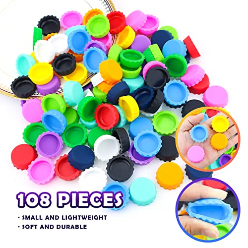 108 PCS Silicone Rubber Bottle Caps, LEEFONE 12 Colors Reusable Beer Caps for Home Brewing Beer, Soft Drink, Wine Bottle, Beer Bottle, Soda Bottles Kitchen Gadgets