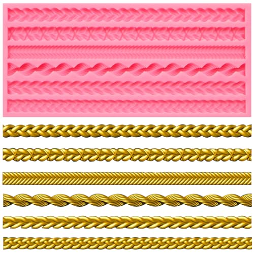 Silicone Pie Crust Molds, Knit Rope Lace Chain Chocolate Molds, Cake Decoration Fondant Baking Mold for Pastry Pies Candy Sugar Craft Gum Paste Cookie Clay Resin - color: pink(M19)