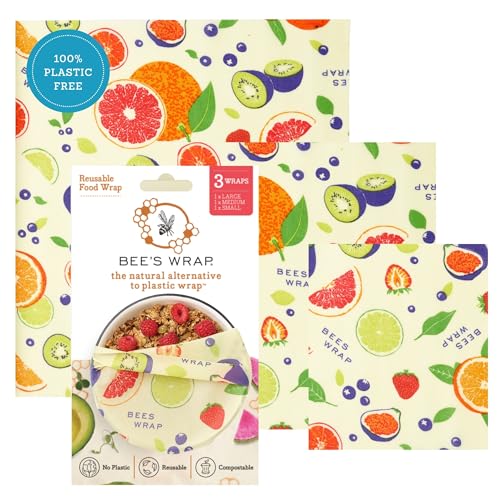 Bee's Wrap Beeswax Wraps for Food - 3 Pack of Assorted Beeswax Wraps - Small, Medium & Large Wrap - Plastic Free Made in USA Reusable Natural Food Wrap - Fresh Fruit Print - style: 3 Pack (Fresh Fruit)