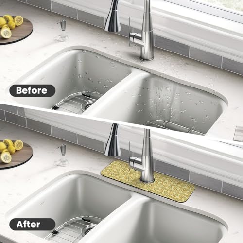 Cheese Faucet Mat For Kitchen Sink, Absorbent Countertop Protector, Quick Dry Sink Splash Guard Pad, Waterproof Draining Mat 15" X 5.5" - color: Style 1
