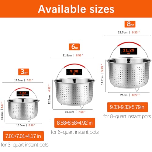 REDANT Vegetable Steamer Basket for Instant Pot Accessories 6 & 8 Qt - Stainless Steel Strainers and Colanders - Metal Strainer for Cooking Broccoli, Eggs, Pasta, Quinoa - with 2 Gloves, 6 Quart - size: 6 Qt - Steamer Basket