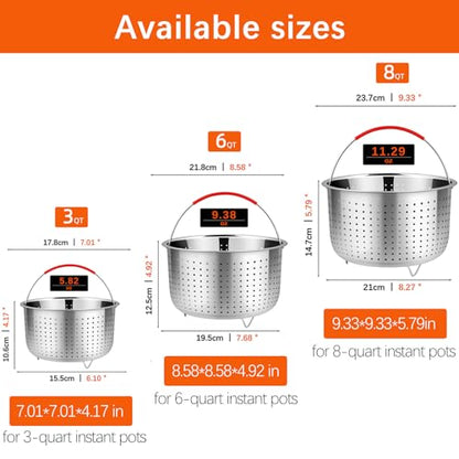 REDANT Vegetable Steamer Basket for Instant Pot Accessories 6 & 8 Qt - Stainless Steel Strainers and Colanders - Metal Strainer for Cooking Broccoli, Eggs, Pasta, Quinoa - with 2 Gloves, 6 Quart - size: 6 Qt - Steamer Basket
