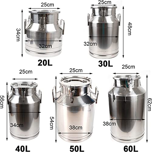 20-60L Stainless Steel Milk Can Wine Milk Bucket Wine Pail Bucket Milk Can Tote Jug with Sealed Lid Heavy Duty, with Independent Embedded Silicone Sealed Lid (60L) - size: 60L