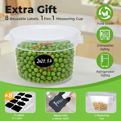 BIEAMA 4 Pack 12 Qt Round Food Storage Containers with Lids, Translucent PP | Include lids, labels, measuring cups and containers with capacity markings for food prep, pantry storage and dough proofing. - color: 12Qt Round-4 Pack