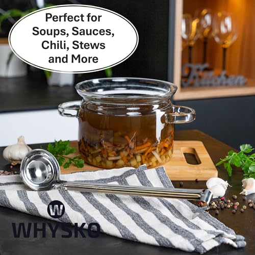 Stainless Steel Soup Ladle, 4 oz Metal Serving Spoon, Heat Resistant | Whysko Metal Ladles for Cooking and Serving Soups & Sauces, Commercial Grade for Restaurants & Catering, Dishwasher Safe - size: 2 Ounce