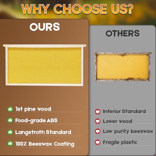20 Pack Bee Frames Deep Unassembled, Wooden Beehive Frames with Plastic Beeswax Coated Foundations for Deep Brood Box (Yellow) - color: Yellow, size: 20 Pack