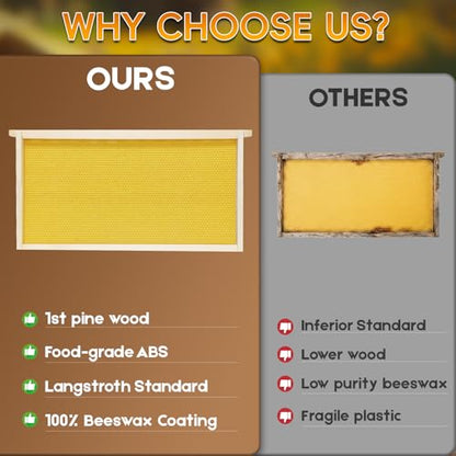 20 Pack Bee Frames Deep Unassembled, Wooden Beehive Frames with Plastic Beeswax Coated Foundations for Deep Brood Box (Yellow) - color: Yellow, size: 20 Pack