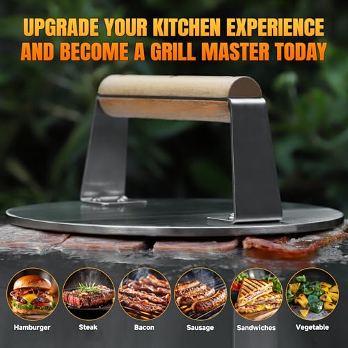Professional-Grade 8.5-Inch Extra-Large Burger Press – Heavy Duty Stainless Steel Wooden Handle 3.65 lbs Easy to Clean for Hamburger Patties Bacon & Sandwiches Premium Grilling Tool