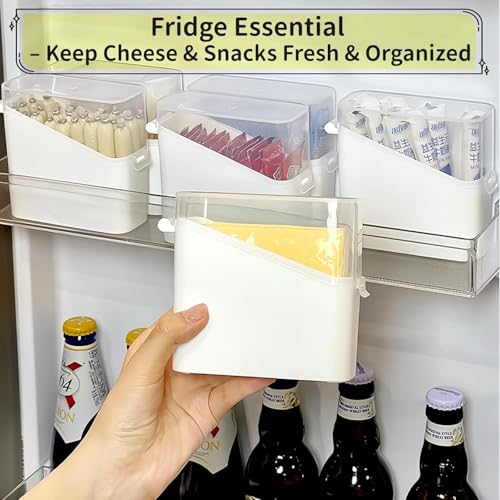 1PC Cheese Slice Storage Box - Fridge Organizer Containers for Cheese, Tea Bags, Spices- Clear Lids