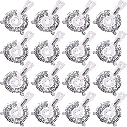 16 Pcs Bar Bartender Strainer Stainless Cocktail Strainers Steel Drink 5.5 in Silver Shaker Ice Bar Shelf for Hawthorne Bartenders Mixologists Drinking Water Filtering