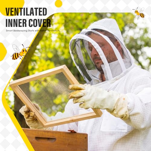 CroBlissful Beehive Inner Cover 10 Frame Ventilated Inner Cover Langstroth Style Beekeeping Ventilated Inner Cover Beehive Insulation Bee Hive Wooden Vented Beekeeping Tool Supplies (2 Pcs)
