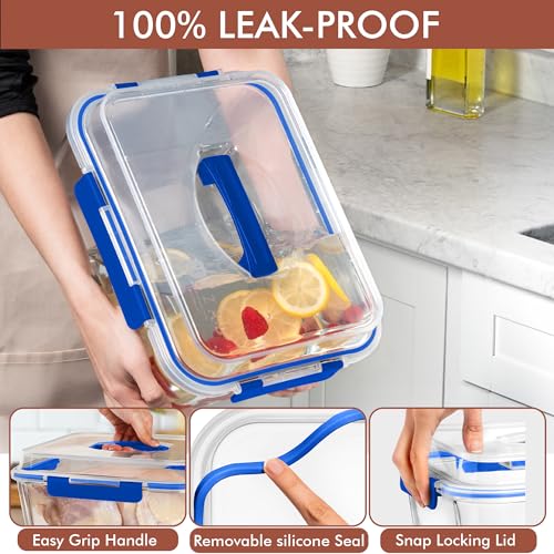 Razab 6500ml / 220 Oz / 28 Cups Extra Large Glass Food Storage Containers with Lids - Leakproof Glass Meal Prep Containers with Locking Lids for Roasting & Storing Leftover - Microwave & Oven Safe - color: Blue