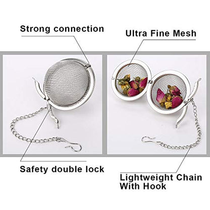 2Pcs Stainless Steel Tea Infuser Strainer, 2.04 Inch Metal Fine Mesh Tea Spice Ball for Loose Leaf Tea, Tea Filter with Chain Hook, Tea Interval Diffuser for Spices, Seasonings