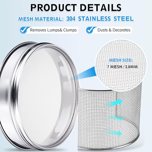 PATIKIL 7 Mesh(2.8mm) Lab Sieve, 7.9"(20cm) Diameter Sifting Screen 304 Stainless Steel Wire Cloth Fine Mesh Sieve for Industrial Laboratory Home Soil Sifter Dry Sift Screens Hash - size: 7 Mesh(2.8mm)/7.9"