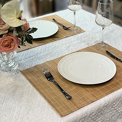 Set of 4 Pcs Bamboo Placemats Sushi Rolling Mat Japanese Style Natural Anti-Slip Bamboo Placemats Washable Heat-Resistant Table Mats for Dining Room and Kitchen（Brown） - color: Brown, size: Set of 4