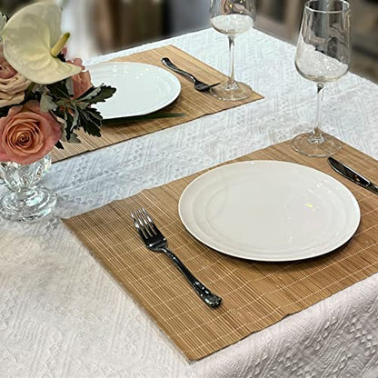 Set of 4 Pcs Bamboo Placemats Sushi Rolling Mat Japanese Style Natural Anti-Slip Bamboo Placemats Washable Heat-Resistant Table Mats for Dining Room and Kitchen（Brown） - color: Brown, size: Set of 4