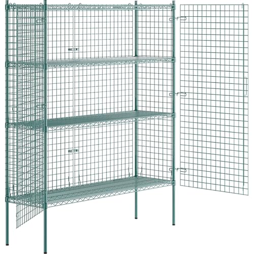 18" x 60" x 74" NSF Heavy Duty Green Epoxy Wire Shelves with Security Cage Kit, 4 Tier Metal Commercial Storage Rack - color: Green, size: 18" x 60" x 74"