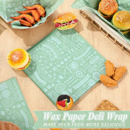 Outus 600 Pcs 12 x 12 Inch Deli Wax Paper Sheets Grease Resistant Tray Basket Liners Newsprint Paper Water and Grease Proof Sandwich Wrapping Square Hot Dog Wrapper for Food Baking (Sage Color) - color: Sage Color
