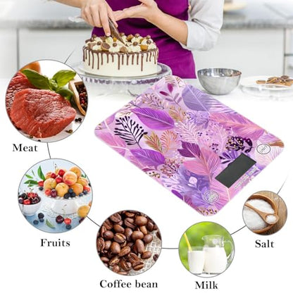 Food Scale Kitchen Scale for Baking Cooking Digital Food Weighing Measuring Scale Small Waterproof Electric Food Scale Boho Pink Leaf - color: Boho Pink Leaf
