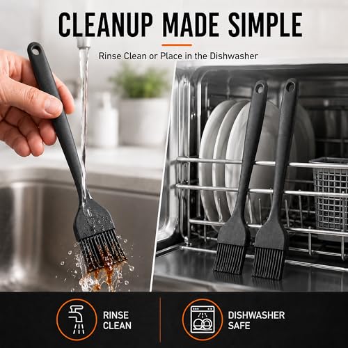 Silicone Basting Pastry Brush for Baking Cooking Bbq Grill Spread Oil Butter Sauce 2 Pack - color: black2