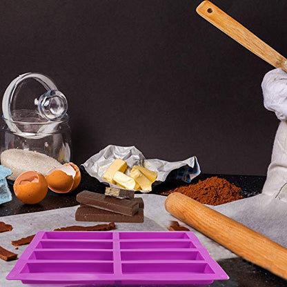 Palksky (2 Pcs) 8 Cavity Rectangle Granola Bar Silicone Mold/Nutrition/Cereal Bar Molds Energy Bar Maker for Chocolate Truffles Ganache Bread Brownie Cornbread Cheesecake Pudding Butter Mould - style: 2PCS 8 Bar Mold