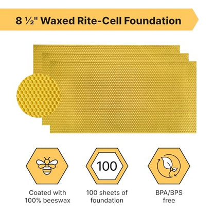 Mann Lake 8 1/2" Waxed Rite-Cell Foundation, Easy Install Bee Hive Frames, Durable & Bee Friendly Brood Chamber Essential, Withstands Heavy Extracting, Case of 100, Natural - color: Natural