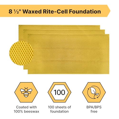 Mann Lake 8 1/2" Waxed Rite-Cell Foundation, Easy Install Bee Hive Frames, Durable & Bee Friendly Brood Chamber Essential, Withstands Heavy Extracting, Case of 100, Natural - color: Natural