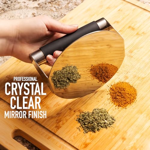 SMASHER KING™ - Mirror Polished Stainless Steel Smash Burger Press - Hamburger Smasher Tool for Griddle Cooking - Heat Resistant Handle Grill Press and Meat Weight - Burger Patty Maker for Perfection