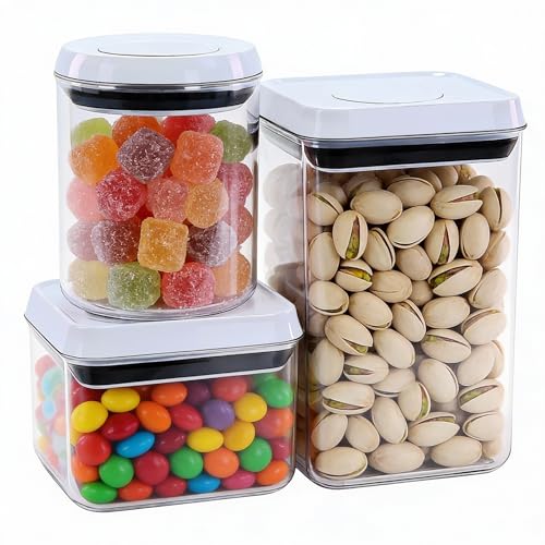 Pop Push Button Airtight Food Storage Containers with Lids | 3 Sizes: 0.65/0.7/1.8Qt for Cereal Flour Sugar Snacks Pet Food, BPA-Free Space-Saving Pantry Kitchen Canisters - color: 3 Pcs Set