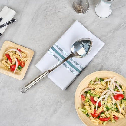 Restaurantware Stainless Steel Cooking Spoon - German Standard Metal Kitchen Spoon with Ergonomic Handle, Dishwasher Safe, Heat-Resistant - Heavy-Duty Serving Spoon For Mixing, Stirring - style: Steel Serving Spoon