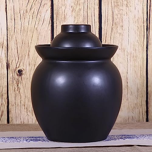 Traditional Chinese Pickle Jar Ceramic Jar with Lid, Fermentation Kit Crock with Water Seal Airlock Lid, Fermentation Jar for Pickles, Kimchi, Sauerkraut,Paocai Jar Black-1.5Kg - color: Black-1.5kg, size: 1.5Kg