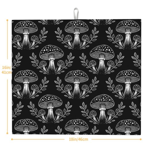 Mushrooms Leaves Plants Dish Drying Mats for Kitchen Counter, Super Absorbent Microfiber Drainer Pad, Washable Reversible Appliance Protector, Everyday Kitchen Must-Have, 16x18 Inch - color: Mushrooms Leaves Plants