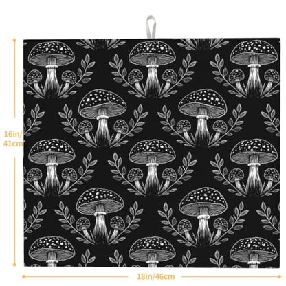 Mushrooms Leaves Plants Dish Drying Mats for Kitchen Counter, Super Absorbent Microfiber Drainer Pad, Washable Reversible Appliance Protector, Everyday Kitchen Must-Have, 16x18 Inch - color: Mushrooms Leaves Plants