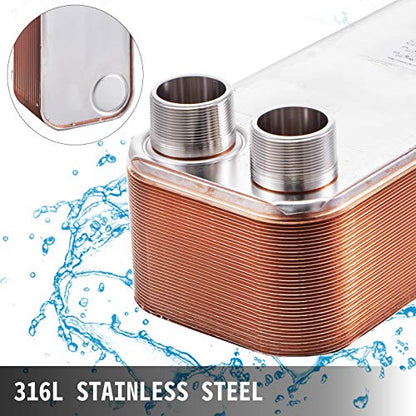 BestEquip Heat Exchanger 3"x7.5" 40 Plates Brazed Plate Heat Exchanger 316L 3/4" MPT Heat Exchanger B3-12A Beer Wort Chiller for Hydronic Heating - size: 40