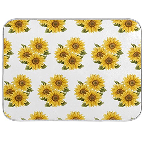 Absorbent Dish Drying Mat for Kitchen Counter - Yellow Sunflower Microfiber Drying Pad, Reversible Drainer Mats for Countertop, Medium 16 x 18 inch - color: 25 Yellow Sunflower, size: M