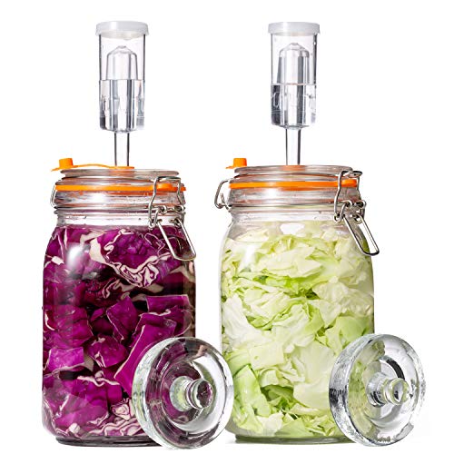 JILLMO Wide Mouth Glass Fermentation Jar with Airlock & Glass Weight, 1.5L Fermenting Jar for Sauerkraut, Kimchi, Pickles & More,Pack of 2 - size: 1.5 Liter