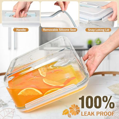 Extra Large Glass Storage Containers with Lids 200oz/6000ml/26cup | Silicone Mat Included | Borosilicate Glass | Airtight | Freezer Oven Dishwasher Safe | Rotisserie Chicken | XL Big Food Bowl - color: Light blue handle