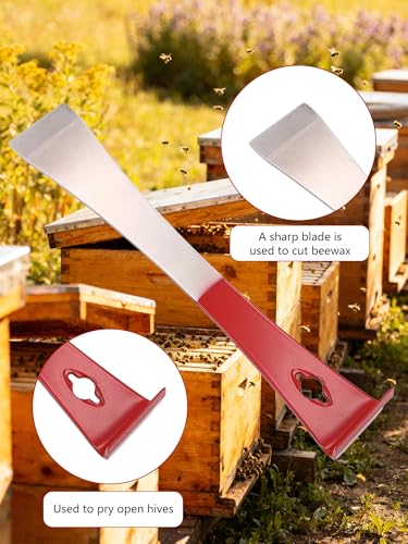 2PCS Stainless Steel Bee Hive Tool - Beekeeping Supplies Flat Pry Bar | Scraper Tool for Beekeeper, Red