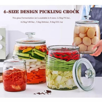Wide-Mouth Sealed Glass Kimchi Jar, Large-Capacity Kitchen Fermentation Tank, Chinese Transparent Pickling Crock, Beans, Wine(9.5kg/335.1oz) - size: 9.5kg/335.1oz