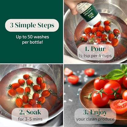 Fruit and Vegetable Wash Powder - Produce Cleaner - Removes Dirt & Residue - 4.2 oz
