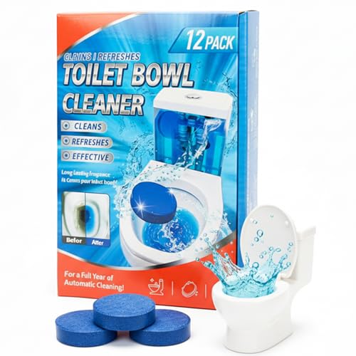 Toilet Cleaning Tablets | Fast-Dissolving, Long-Lasting Freshness | 12/24 Count | Safe for All Toilets, Septic Tanks & Pipes (12)