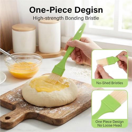 3 Pcs Pastry Brush Set – Heat Resistant Bristle Basting Brushes for Cooking | Kitchen Food Brush for Baking, Grilling, Spreading Oil, Butter, BBQ Sauce, Marinade (1/1/2 inch, Green)
